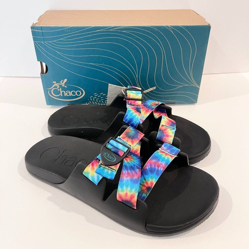 NEW Chaco Chillos Slide Sandals Size 12 Men's Tie Dye Black Adjustable Strap
